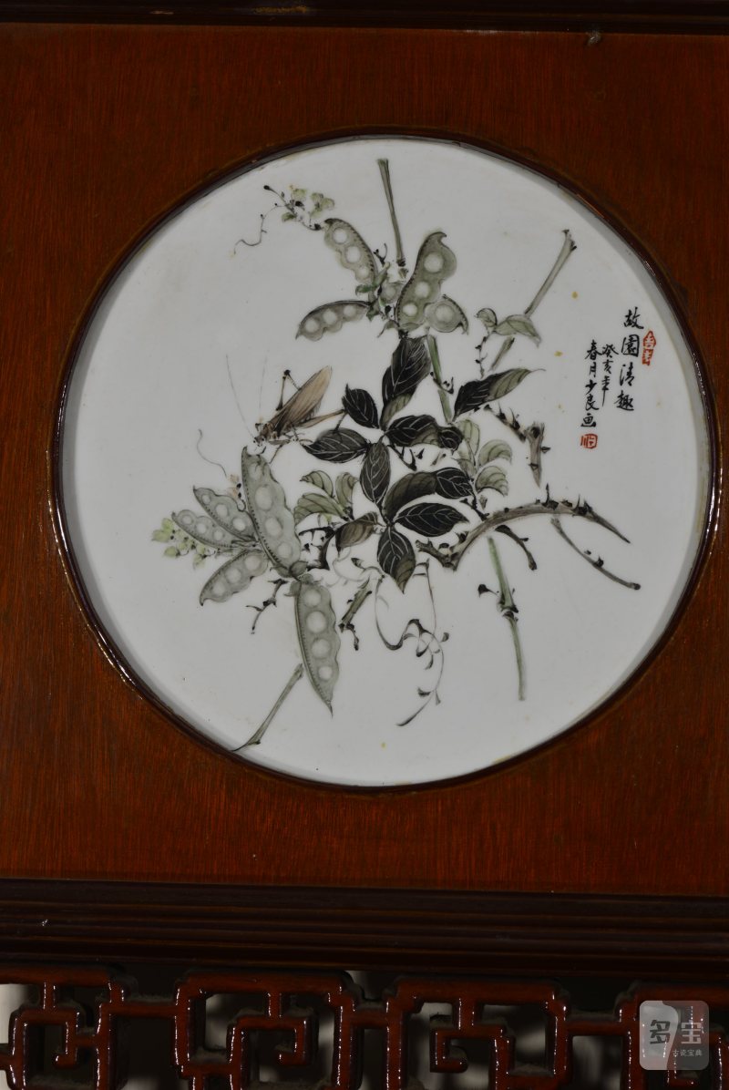 近现代 魏焕明、余少良合作双面粉彩山水人物八联落地大屏风 - 图23